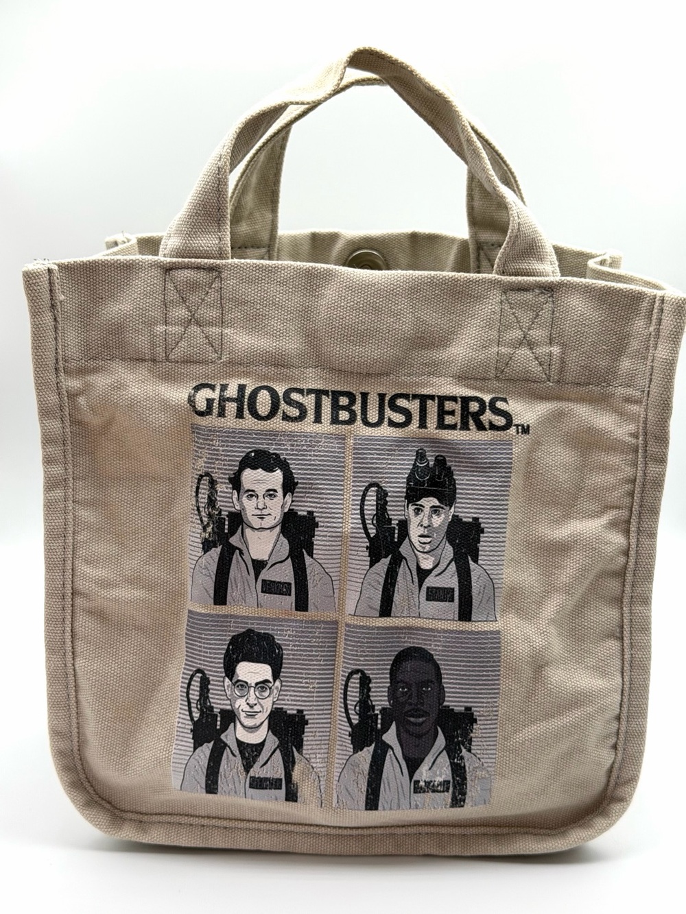 Beige Canvas Messenger Tote Bag